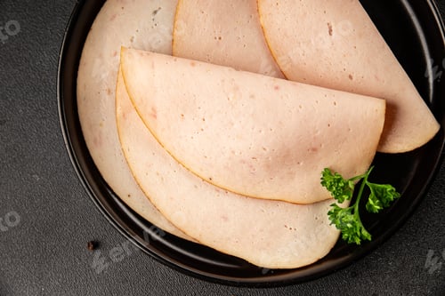 Preview: Chicken ham slices or turkey ham tasty snack fresh gourmet food background