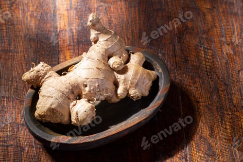 Preview: Ginger root on the table, close-up image