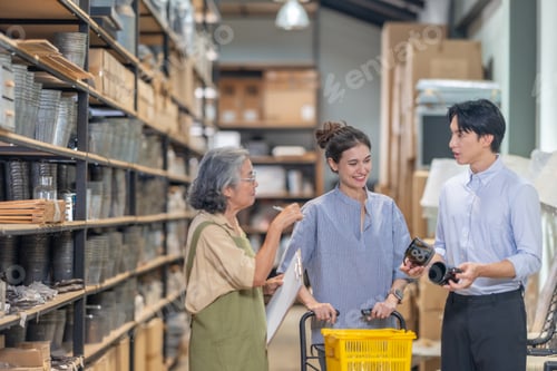 Preview: Senior Female Ceramic Owner Assists Couple in Family Run Warehouse