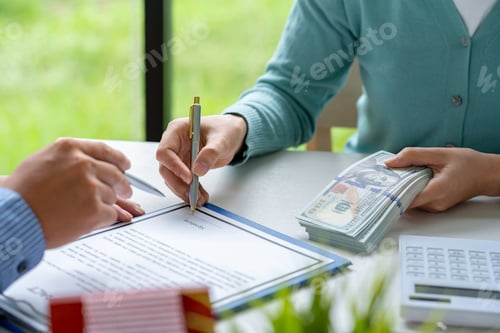 Preview: Real estate broker agent presenting and consult to the customer to decision making sign insurance fo