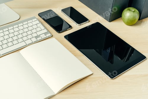 Preview: Close up shot of digital devices on office table