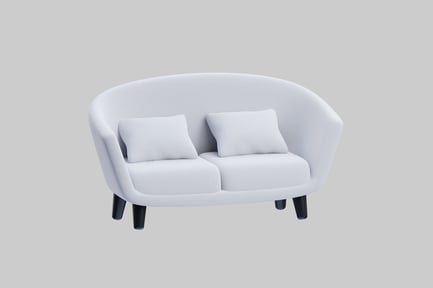 Preview: White sofa with curved backrest and tapered legs