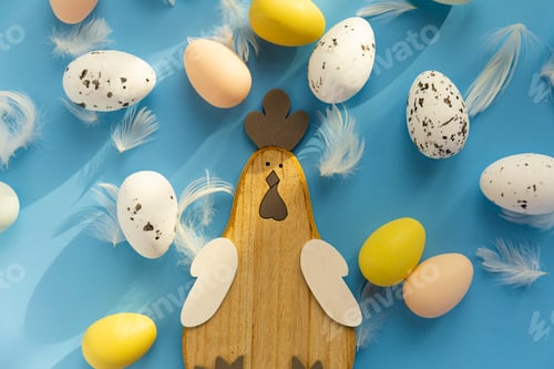 Preview: Eggs and chicken on blue background