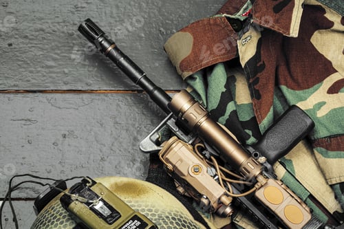 Preview: Khaki military uniform with ammunition close up