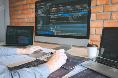 Preview: Team of Professional Developer programmer cooperation meeting and brainstorming and programming in