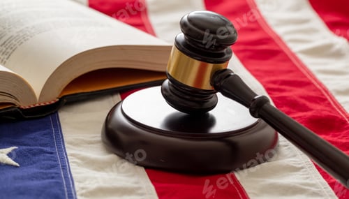 Preview: Law gavel and book on United States of America flag.