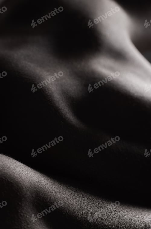 Preview: Fitness, black man and six pack and closeup in studio for wellness, stomach and body on dark backgr