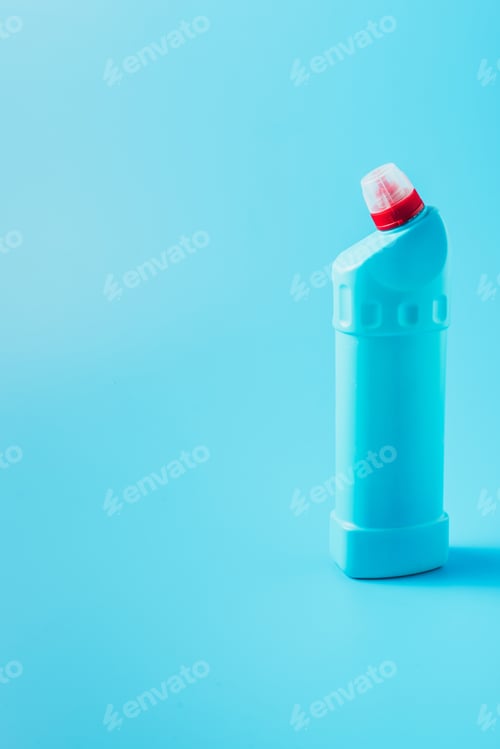 Preview: close up view of cleaning fluid, blue background