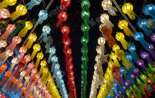 Preview: Colorful lanterns or lamps. Traditional festival in Harikulchai Temple, Lamphun, Thailand.