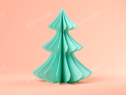 Preview: Pink abstract christmas tree on blue background 3d rendering