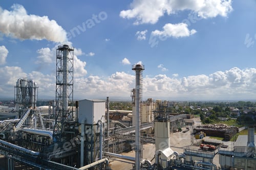 Preview: Aerial view of oil and gas refining petrochemical factory with high refinery plant manufacture