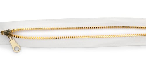 Preview: Golden zipper on white background, top view