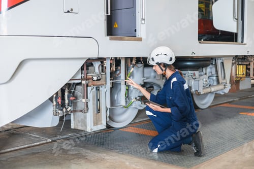 Preview: Train engineer working check inspecting railway track at Train station, advance engineering