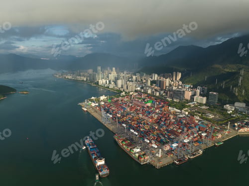 Preview: Aerial view of Yantian port in shenzhen city, China