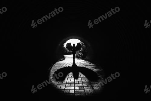 Preview: Angel silhouette with shadow in the tunnel