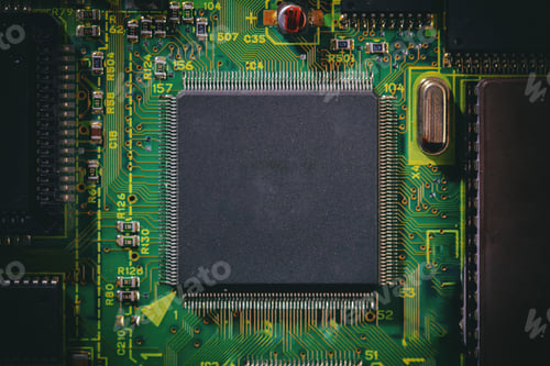 Preview: Computer circuit board closeup. CPU, processor, electronic components and wiring