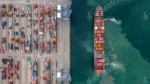 Preview: Aerial top view container ship global business logistic transportation import export container box.