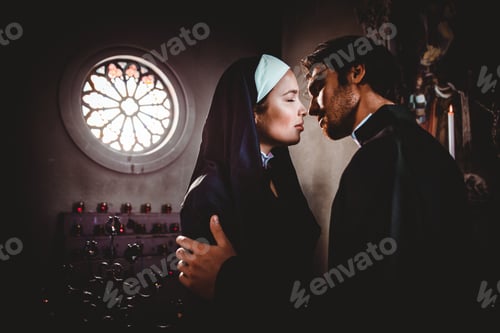 Preview: Nun and priest praying and spending time in the monastery