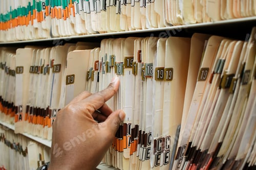 Preview: Charts at a medical office, record, archive, African American man pulling a chart