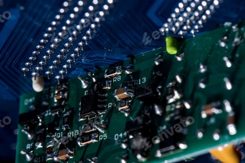 Preview: selective focus of various details of computer motherboard
