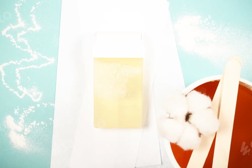 Preview: Wax For Depilating Talcum And Fabric Strips Lying On The Table Has A Place For Writing