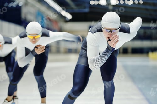 Preview: One of three young ice skaters leading during competition