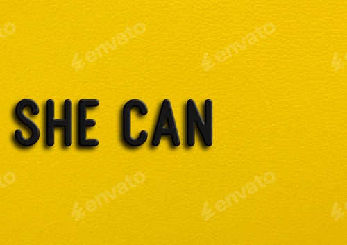 Preview: “She can” on yellow leather background
