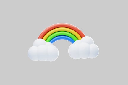 Preview: Bright rainbow with fluffy clouds