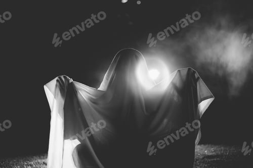 Preview: Scary ghost in dark, spooky halloween night