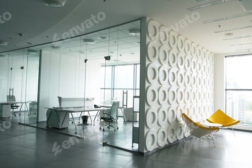 Modern Office Interior with Geometric Wall Design