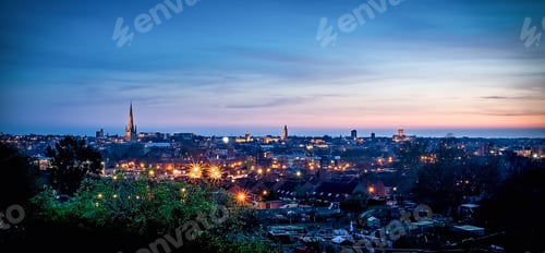 Preview: A panoramic view over Norwich in the Autumn at golden hour