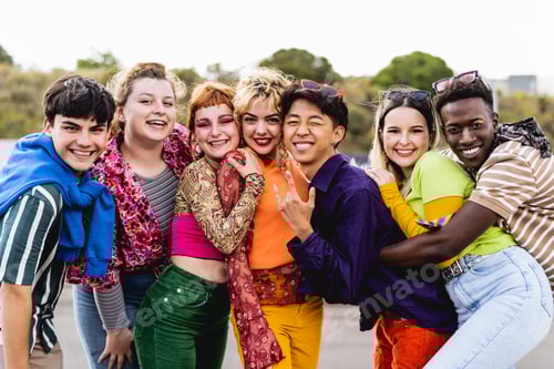 Preview: Happy young diverse friends having fun hanging out together