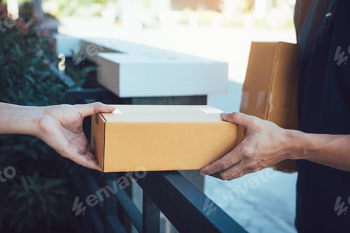 Preview: Asian smart man handing giving a package to a customer.