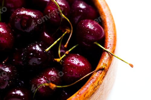 Preview: Fresh Cherries in Wooden Bowl, Close Up View