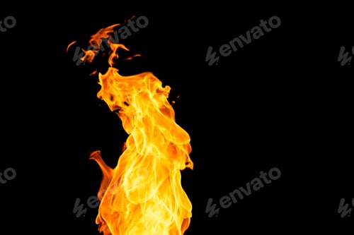 Preview: Close up of yellow and orange flames and copy space on black background