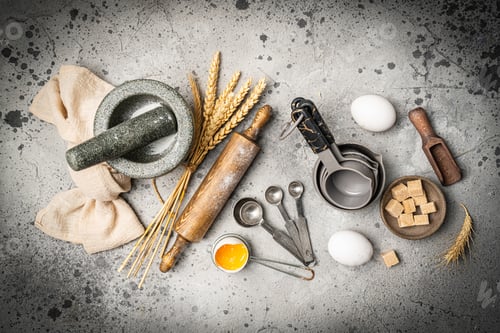 Preview: Baking utensils and ingredients.