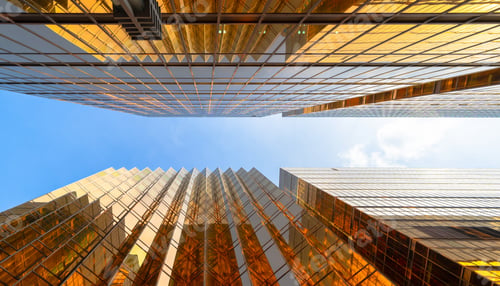 Preview: Office buildings windows. Glass architecture facade design with reflection