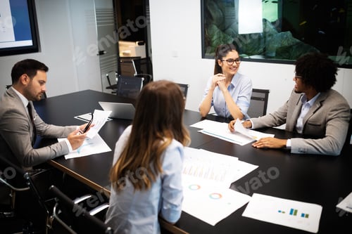 Preview: Business colleagues in conference meeting room presentation