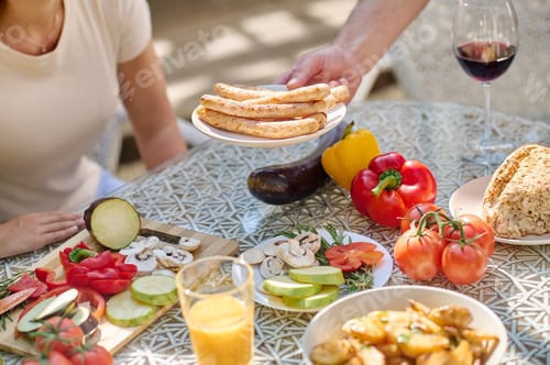 Preview: A close of a dinner tables with food on it