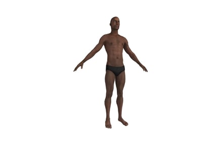 Preview: Bald figure in black swimsuit with extended arms