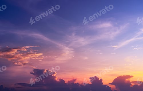 Preview: Sunset, Sky Blue and Cloud over Sea ,Horizon Seaside with Dramatic Dusk sky landscape
