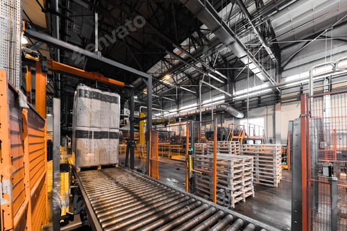 Preview: Fiberglass production industry equipment at manufacture background