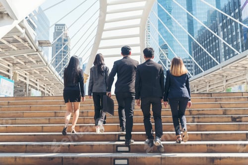 Preview: Crowd worker group of people busy life with businesswoman, man in urban street city lifestyle