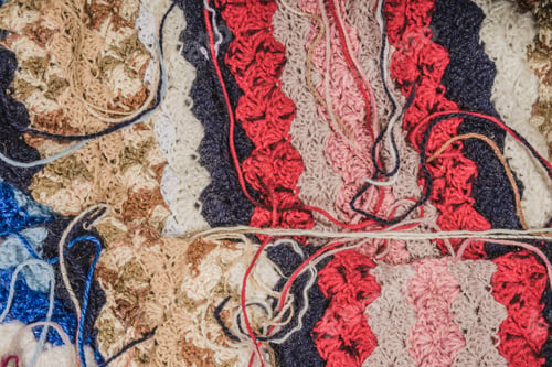 Preview: Art Cloth. Crumpled Texture- Multicolor Knitted Scarf. Beautiful Abstract Background.
