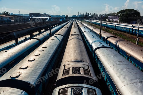 Preview: Trains at train station. Trivandrum, Kerala, India