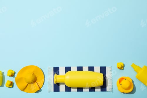 Preview: Concept of summer skin care accessories, space for text