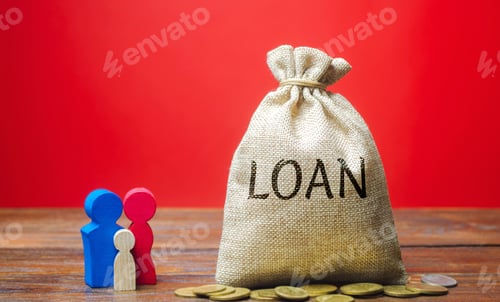 Preview: Loan Concept with Wooden Figures and Gold Coins