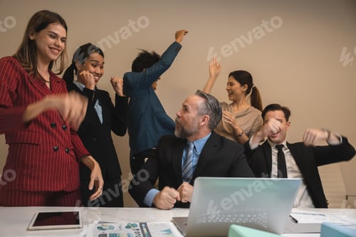 Preview: Successful entrepreneurs and business people group achieving goals, happy corporate team meeting
