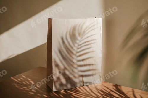 Preview: Natural paper bag with palm leaves shadow