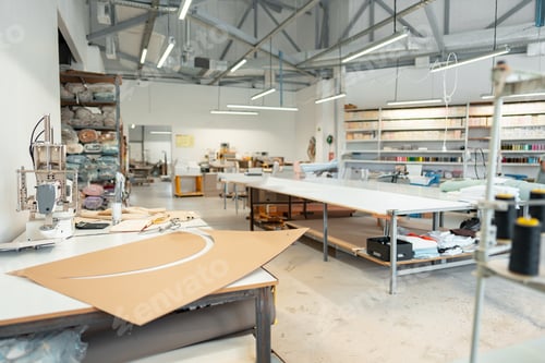 Aperçu: Interior of a sewing warehouse of furniture factory with equipment and materials